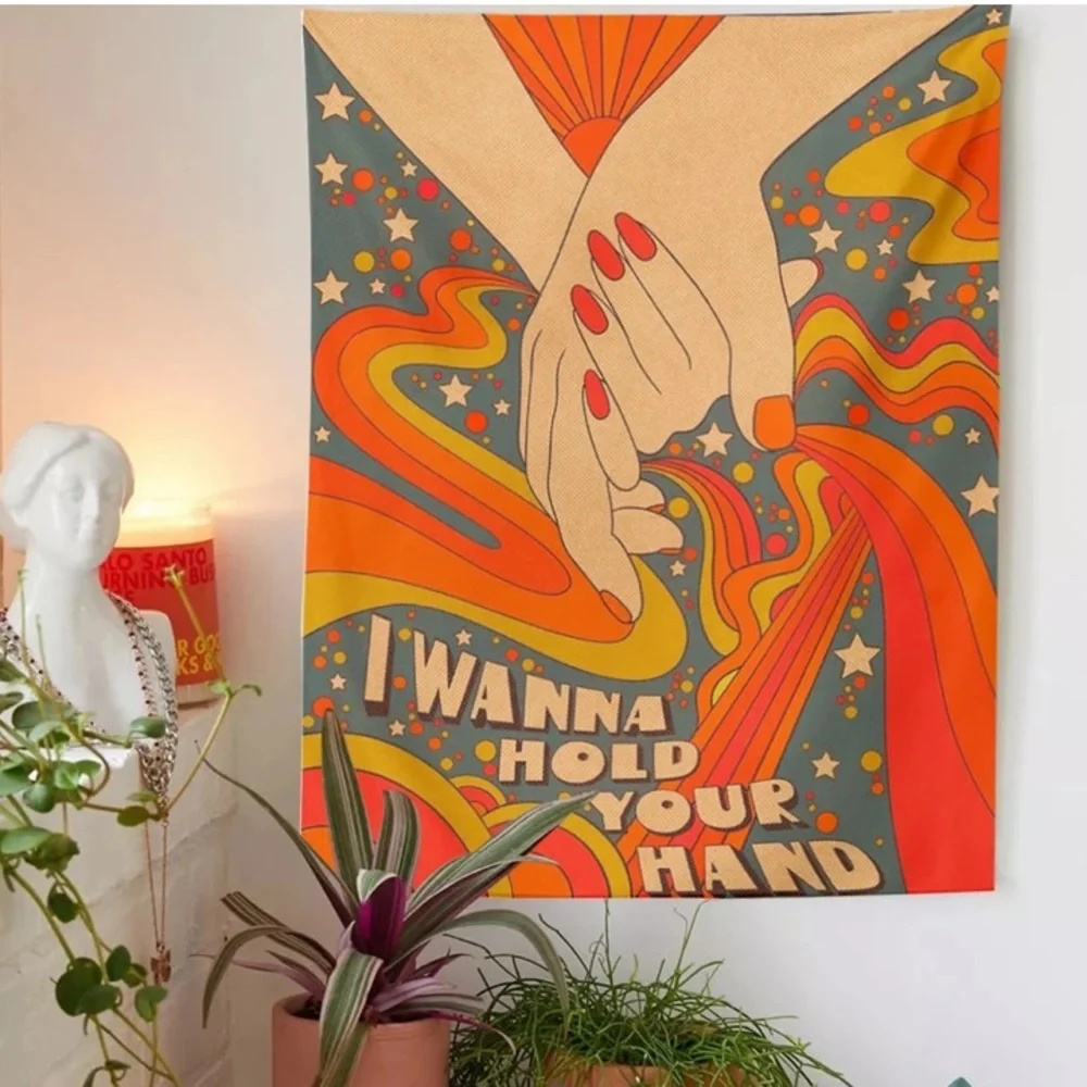LAST 1 - NEW hippie tapestry “I wanna hold your hand”
